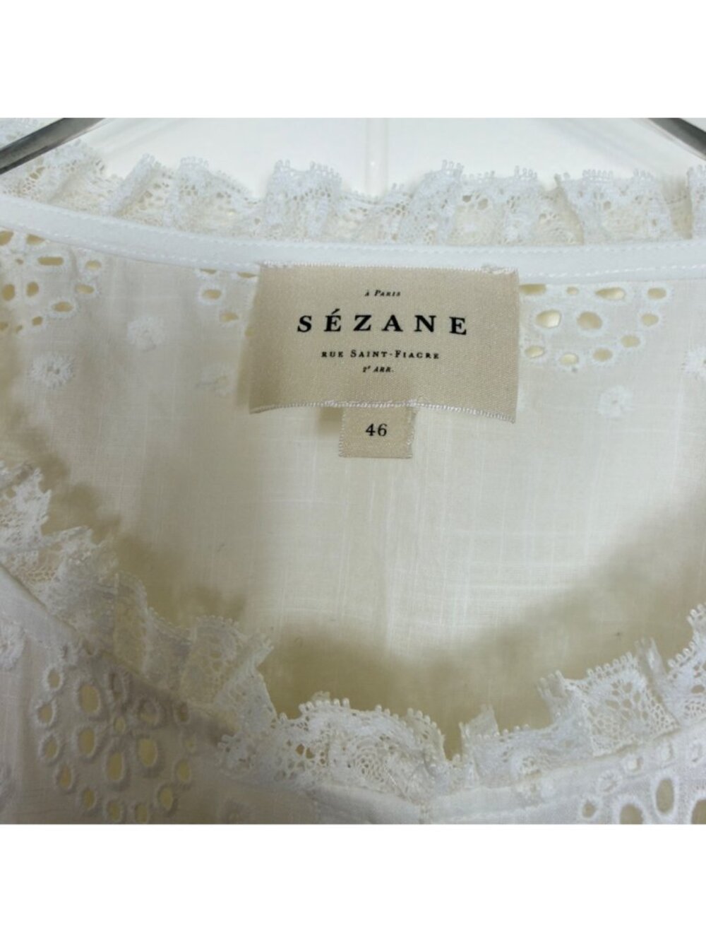 Sézane Nele Eyelet Embroidered Organic Cotton Blouse FR 46 NWOT Boho - Picture 10 of 15